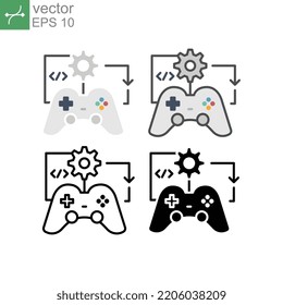 Gamepad Gear Wheel With Smartphone Or Laptop Screen For Game Application Project In Mobile Multimedia. Video Games Marketing. Game Development Icon. Vector Illustration Design White Background EPS10