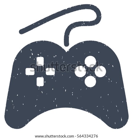 Gamepad grainy textured icon for overlay watermark stamps. Flat symbol with unclean texture. Dotted vector smooth blue ink rubber seal stamp with grunge design on a white background.