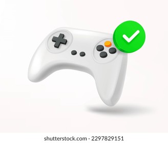 Gamepad con marca de verificación verde. icono de vector 3d