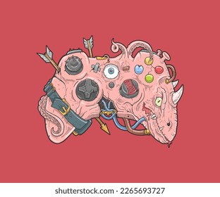 Gamepad. Hand drawn vector illustration. Art for merch. Sketch style drawing.