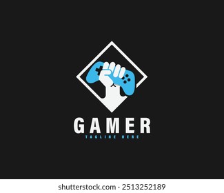 Gamepad with Hands premium vector illustration. Joystick and Hand minimal gamers logo design.