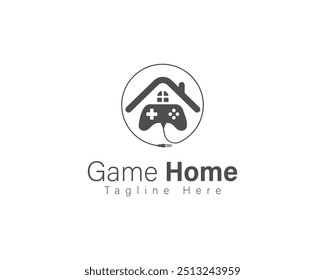 Gamepad with house premium vector illustration. Joystick and cable home line art game house logo design.