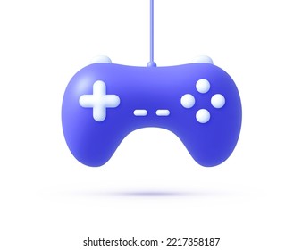 Gamepad icon in 3d style. Purple gamepad 3d icon in modern style. Realistic 3d design. Game element. Isolated object. Modern game joystick. Vector illustration