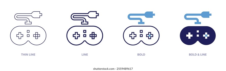 Gamepad icon in 4 different styles. Thin Line, Line, Bold, and Bold Line. Duotone style. Editable stroke.