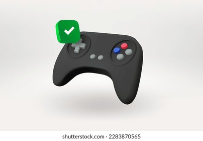 Gamepad icon with green check mark. 3d vector icon 
