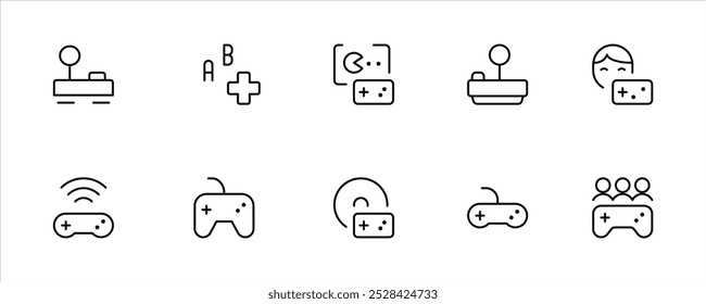 Icono de gamepad, joypad, conjunto de iconos de joystick. Video Cojines del juego, regulador del juego, iconos lineales. Trazo Editable. Línea, sólido, línea plana, estilo delgado y conveniente para la página del Web, App móvil, UI, diseño de UX.