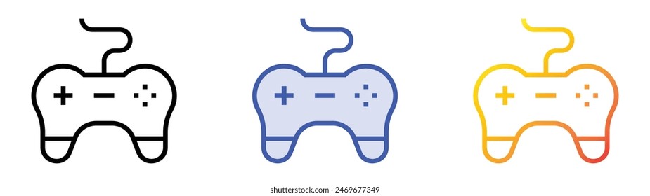 Gamepad-Symbol. Lineares, blaues Füllungs- und Verlaufsstil-Design auf weißem Hintergrund