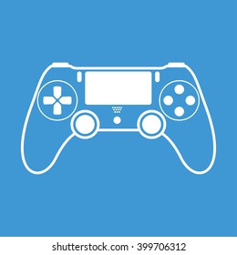 Gamepad icon on blue background.