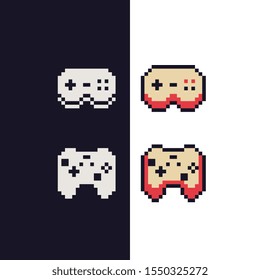 Gamepad icon. Retro 80s pixel art. Flat style. Old school computer graphic design. 1-bit sprite. Game assets. Isolated vector illustration.