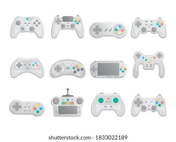 Gamepad icon set. Isolated joystick, computer game controller with buttons icons. Digital play control gamepad collection. Video gaming vector illustration