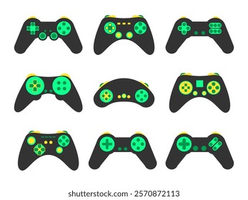 Gamepad icon set isolated on white background. Joystick, game controller for video games. Gamepad for retro game console in 80s - 90s style. Design for wrapper, cover and banner. Vector illustration