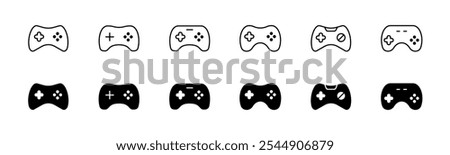 Gamepad icon set. Line and glyph game controller. Joystick collection vector