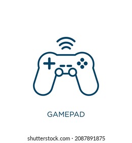 icono de gamepad. Icono de contorno de gamepad lineal delgado aislado en fondo blanco. Signo de gamepad vectorial de línea, símbolo para web y móvil