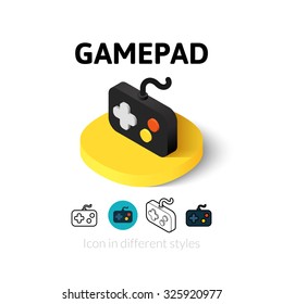 Gamepad icon, vector symbol in flat, outline and isometric style