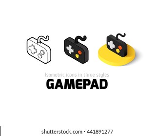 Gamepad icon, vector symbol in flat, outline and isometric style