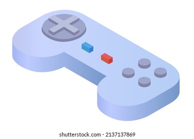 Gamepad icon, video game controller, 3d rendering. Blue isometric joystick, gaming icon. Isometric gamepad isolated on white background