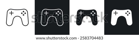 Gamepad icons collection in black and white filled and line versions