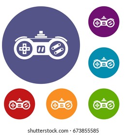 Gamepad icons set in flat circle reb, blue and green color for web