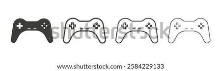 Gamepad icons set. Liner outlined and flat black color