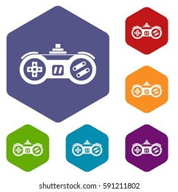 Gamepad icons set rhombus in different colors isolated on white background