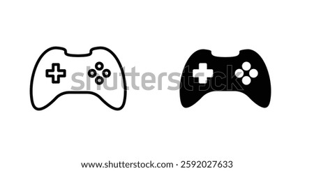 Gamepad icons. stroke line and black solid icons
