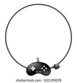 Gamepad or joypad black color and circle shape frame made from cable design illustration isolated on white background, with copy space