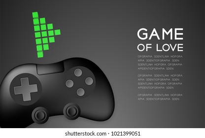 Gamepad or joypad black color and pixel play symbol, design illustration isolated on black gradient background, with copy space