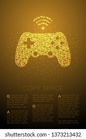 Gamepad or joypad shape Particle Geometric Bokeh circle dot pixel pattern, Esports game controller design gold color illustration on brown gradient background with copy space, vector eps 10