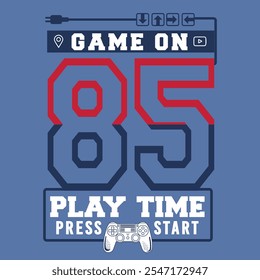 Gamepad- oder Joystick-Design mit Pixel-Text-Slogan und signierten Tasten. Print für T-Shirt. T-Shirt-Typografie-Grafiken für Gamer. Slogan-Print für Videospiel