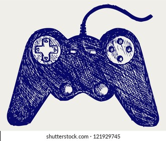 Gamepad joystick game controller. Doodle style