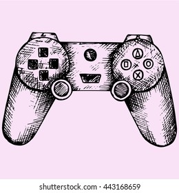 Gamepad joystick game controller doodle style sketch illustration hand drawn vector