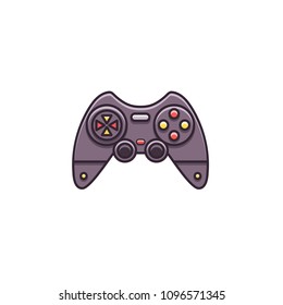 Gamepad, joystick, joypad, controller for game console and videogames - flat color line icon on isolated background. 