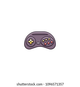 Gamepad, joystick, joypad, controller for retro game console and videogames - flat color line icon on isolated background. 