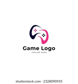 Game-pad Joystick Logo design vector Template negative space style. Playing computer video game with Logotype concept.