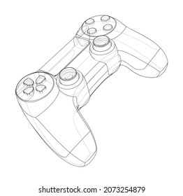 Gamepad or joystick. Vector rendering of 3d. Wire-frame style. The layers of visible and invisible lines are separated