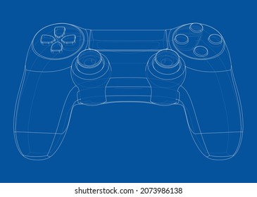 Gamepad or joystick. Vector rendering of 3d. Wire-frame style. The layers of visible and invisible lines are separated