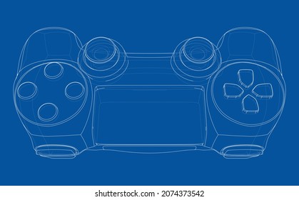 Gamepad or joystick. Vector rendering of 3d. Wire-frame style. The layers of visible and invisible lines are separated