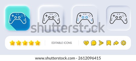 Gamepad line icon. Neumorphic, Flat shadow, 3d buttons. Game joystick sign. symbol. Line gamepad icon. Social media icons. Vector