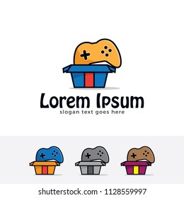 Gamepad logo with gift box logo illustration. Gamer logo.