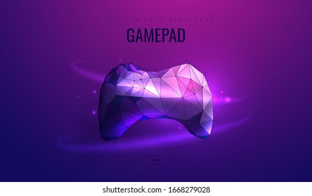 Gamepad. Low poly wireframe style. E-learning distance. Concept of computer games. Polygonal abstract isolated on dark background. Vector