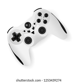 Gamepad  mockup vector illustration. Video game joystick with different buttons in black and white colors. Controller for console.