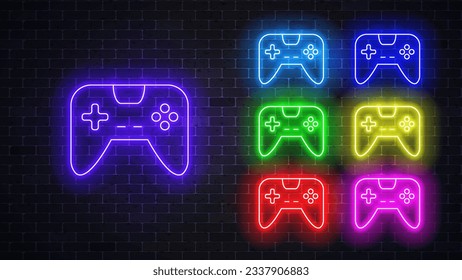 Gamepad neon glowing sign set. Vector illustration