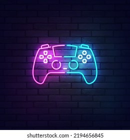 Signo de neón Gamepad, letrero luminoso, banner luminoso. Logotipo de joystick de juego, emblema. Ilustración del vector