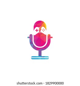 Gamepad and podcast logo design template . Game and podcast logo icon	