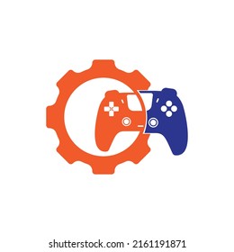 Gamepad repair vector logo design template. Gear with console icon vector logo design.	
