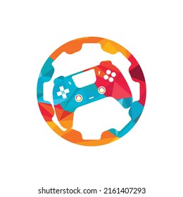 Gamepad repair vector logo design template. Gear with console icon vector logo design.	