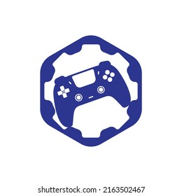 Gamepad repair vector logo design template. Gear with console icon vector logo design.	