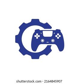 Gamepad repair vector logo design template. Gear with console icon vector logo design.	