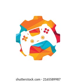 Gamepad repair vector logo design template. Gear with console icon vector logo design.	