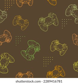 Gamepad seamless pattern. Linear illustration of game pad. Gaming repeat print for sport textile, boy clothes, wrapping paper. Gamer ornament